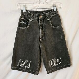 Vtg Paco Denim Baggy Skater Shorts Youth Boy Size 10 Distressed Black Nice Fade